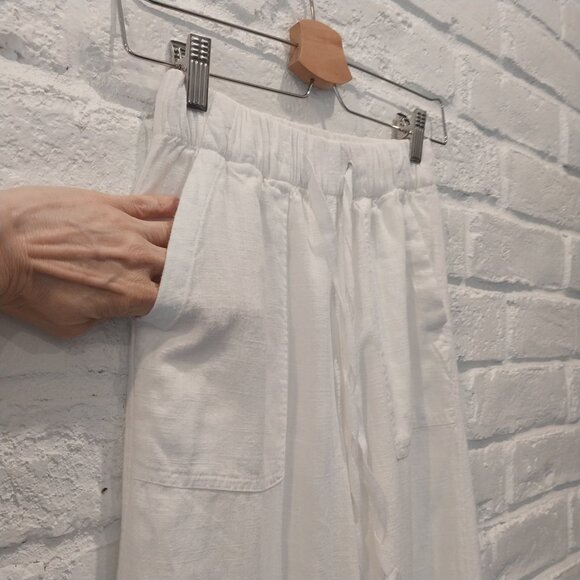 Thread & Supply Linen Blend Pants Womens XS White Wide Leg Crop Coastal Pull On, - Picture 3 of 12